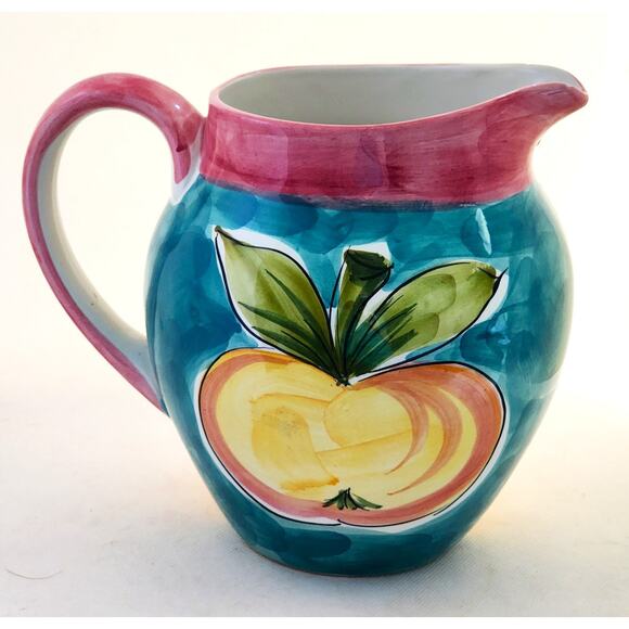 PITCHER/VASE-Hand Painted-Fruit Motif-Bright Colors-Made in Portugal-Holds 8 cup - Picture 2 of 12